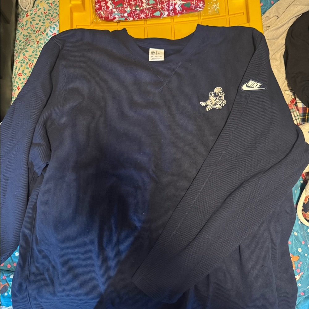 Dallas Cowboys Nike Navy Blue Knit Long Sleeve Fleece Shirt with Vintage Logo